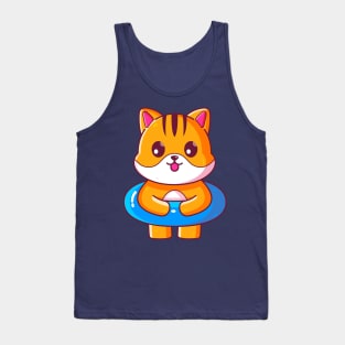 Cute cat with swimming ring summer vacation Tank Top